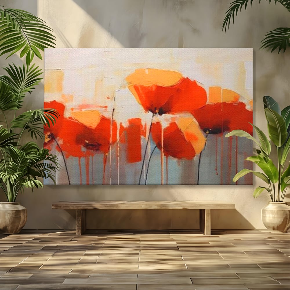 Tablou canvas cu tablou canvas cu maci in ulei, fara rama, pe sasiu de lemn